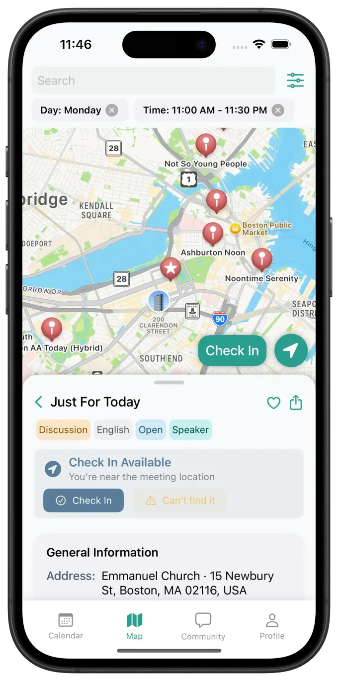 MyMeetings nearby AA meeting finder